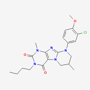 molecular formula C21H26ClN5O3 B2627301 3-butyl-9-(3-chloro-4-methoxyphenyl)-1,7-dimethyl-6,7,8,9-tetrahydropyrimido[2,1-f]purine-2,4(1H,3H)-dione CAS No. 923408-86-0