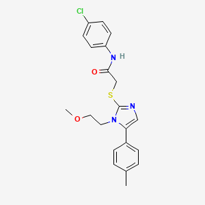 molecular formula C21H22ClN3O2S B2627313 N-(4-chlorophenyl)-2-((1-(2-methoxyethyl)-5-(p-tolyl)-1H-imidazol-2-yl)thio)acetamide CAS No. 1207036-63-2