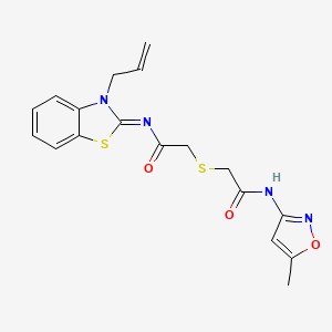 molecular formula C18H18N4O3S2 B2627315 (Z)-N-(3-allylbenzo[d]thiazol-2(3H)-ylidene)-2-((2-((5-methylisoxazol-3-yl)amino)-2-oxoethyl)thio)acetamide CAS No. 851717-36-7