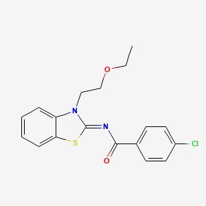 molecular formula C18H17ClN2O2S B2627322 4-氯-N-[3-(2-乙氧基乙基)-1,3-苯并噻唑-2-亚基]苯甲酰胺 CAS No. 1005951-84-7