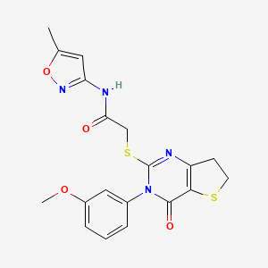 molecular formula C19H18N4O4S2 B2627371 2-((3-(3-甲氧基苯基)-4-氧代-3,4,6,7-四氢噻吩并[3,2-d]嘧啶-2-基)硫代)-N-(5-甲基异恶唑-3-基)乙酰胺 CAS No. 877655-75-9