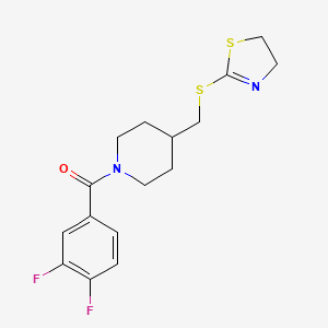molecular formula C16H18F2N2OS2 B2627430 (3,4-Difluorophenyl)(4-(((4,5-dihydrothiazol-2-yl)thio)methyl)piperidin-1-yl)methanone CAS No. 1396874-98-8