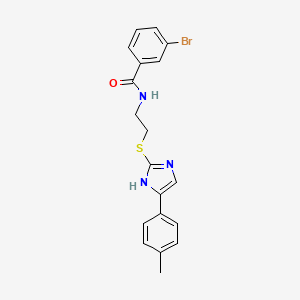 molecular formula C19H18BrN3OS B2627436 3-bromo-N-(2-((5-(p-tolyl)-1H-imidazol-2-yl)thio)ethyl)benzamide CAS No. 897454-91-0