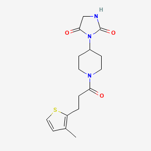 molecular formula C16H21N3O3S B2627475 3-(1-(3-(3-Methylthiophen-2-yl)propanoyl)piperidin-4-yl)imidazolidine-2,4-dione CAS No. 2329280-46-6