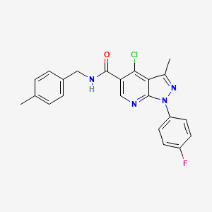 molecular formula C22H18ClFN4O B2627482 4-chloro-1-(4-fluorophenyl)-3-methyl-N-[(4-methylphenyl)methyl]pyrazolo[3,4-b]pyridine-5-carboxamide CAS No. 1021122-40-6