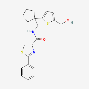 molecular formula C22H24N2O2S2 B2627492 N-((1-(5-(1-hydroxyethyl)thiophen-2-yl)cyclopentyl)methyl)-2-phenylthiazole-4-carboxamide CAS No. 2034343-42-3