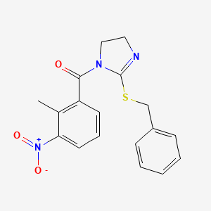 molecular formula C18H17N3O3S B2627508 (2-(benzylthio)-4,5-dihydro-1H-imidazol-1-yl)(2-methyl-3-nitrophenyl)methanone CAS No. 851864-14-7