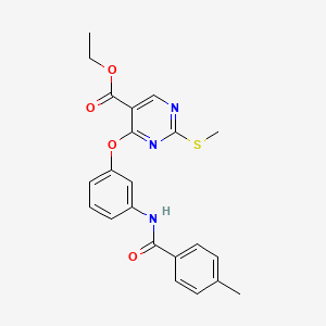 molecular formula C22H21N3O4S B2627529 Ethyl 4-{3-[(4-methylbenzoyl)amino]phenoxy}-2-(methylsulfanyl)-5-pyrimidinecarboxylate CAS No. 478065-05-3