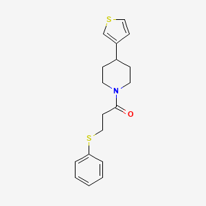 molecular formula C18H21NOS2 B2627547 3-(苯硫基)-1-(4-(噻吩-3-基)哌啶-1-基)丙-1-酮 CAS No. 1396746-45-4