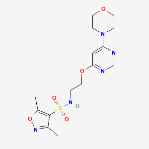 molecular formula C15H21N5O5S B2627560 3,5-dimethyl-N-(2-((6-morpholinopyrimidin-4-yl)oxy)ethyl)isoxazole-4-sulfonamide CAS No. 1172743-59-7