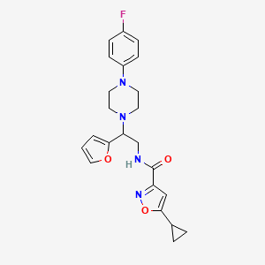 molecular formula C23H25FN4O3 B2627565 5-cyclopropyl-N-(2-(4-(4-fluorophenyl)piperazin-1-yl)-2-(furan-2-yl)ethyl)isoxazole-3-carboxamide CAS No. 1396774-09-6