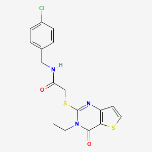 molecular formula C17H16ClN3O2S2 B2627567 N-(4-chlorobenzyl)-2-[(3-ethyl-4-oxo-3,4-dihydrothieno[3,2-d]pyrimidin-2-yl)sulfanyl]acetamide CAS No. 1252922-46-5