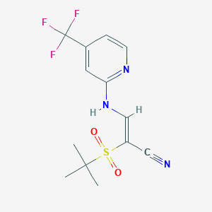 molecular formula C13H14F3N3O2S B2627623 2-((Tert-butyl)sulfonyl)-3-((4-(trifluoromethyl)(2-pyridyl))amino)prop-2-enenitrile CAS No. 1025311-60-7