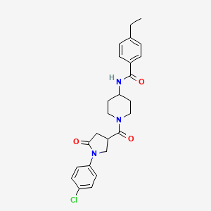 molecular formula C25H28ClN3O3 B2627629 N-(1-{[1-(4-chlorophenyl)-5-oxopyrrolidin-3-yl]carbonyl}piperidin-4-yl)-4-ethylbenzamide CAS No. 1291845-95-8