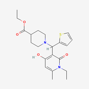Ethyl 1-((1-ethyl-4-hydroxy-6-methyl-2-oxo-1,2-dihydropyridin-3-yl)(thiophen-2-yl)methyl)piperidine-4-carboxylate
