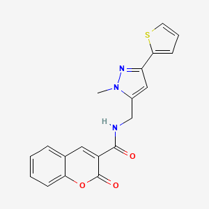 N-[(2-Methyl-5-thiophen-2-ylpyrazol-3-yl)methyl]-2-oxochromene-3-carboxamide