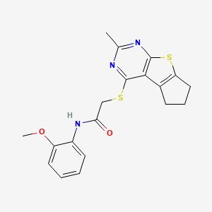 molecular formula C19H19N3O2S2 B2627692 N-(2-甲氧基苯基)-2-((2-甲基-6,7-二氢-5H-环戊[4,5]噻吩并[2,3-d]嘧啶-4-基)硫代)乙酰胺 CAS No. 500113-03-1