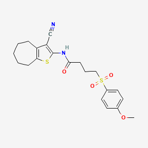 molecular formula C21H24N2O4S2 B2627703 N-(3-cyano-5,6,7,8-tetrahydro-4H-cyclohepta[b]thiophen-2-yl)-4-((4-methoxyphenyl)sulfonyl)butanamide CAS No. 941878-93-9