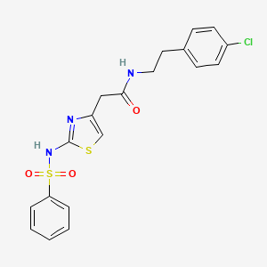 molecular formula C19H18ClN3O3S2 B2627719 N-(4-氯苯乙基)-2-(2-(苯磺酰胺)噻唑-4-基)乙酰胺 CAS No. 922130-61-8