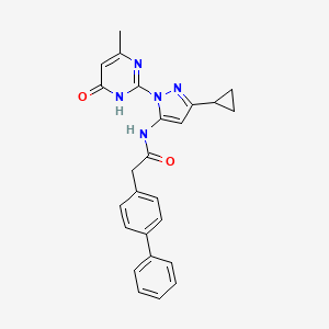 molecular formula C25H23N5O2 B2627725 2-([1,1'-biphenyl]-4-yl)-N-(3-cyclopropyl-1-(4-methyl-6-oxo-1,6-dihydropyrimidin-2-yl)-1H-pyrazol-5-yl)acetamide CAS No. 1207053-17-5