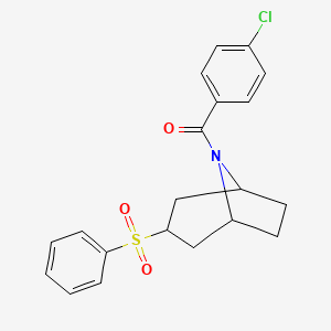 molecular formula C20H20ClNO3S B2627730 (4-chlorophenyl)((1R,5S)-3-(phenylsulfonyl)-8-azabicyclo[3.2.1]octan-8-yl)methanone CAS No. 1448073-12-8