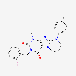 molecular formula C24H24FN5O2 B2627735 9-(2,4-dimethylphenyl)-3-(2-fluorobenzyl)-1-methyl-6,7,8,9-tetrahydropyrimido[2,1-f]purine-2,4(1H,3H)-dione CAS No. 923438-01-1