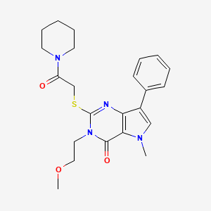 molecular formula C23H28N4O3S B2627745 3-(2-methoxyethyl)-5-methyl-2-((2-oxo-2-(piperidin-1-yl)ethyl)thio)-7-phenyl-3H-pyrrolo[3,2-d]pyrimidin-4(5H)-one CAS No. 1111961-25-1