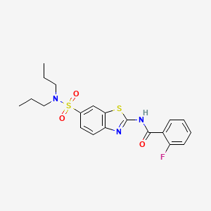 molecular formula C20H22FN3O3S2 B2627757 N-[6-(dipropylsulfamoyl)-1,3-benzothiazol-2-yl]-2-fluorobenzamide CAS No. 692758-73-9