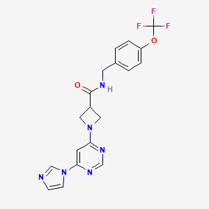 molecular formula C19H17F3N6O2 B2627769 1-(6-(1H-imidazol-1-yl)pyrimidin-4-yl)-N-(4-(trifluoromethoxy)benzyl)azetidine-3-carboxamide CAS No. 2034366-58-8