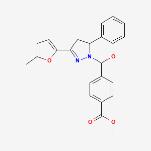 molecular formula C23H20N2O4 B2627773 Methyl 4-[2-(5-methyl-2-furyl)-1,10b-dihydropyrazolo[1,5-c][1,3]benzoxazin-5-yl]benzoate CAS No. 637321-04-1