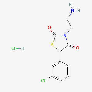 molecular formula C11H12Cl2N2O2S B2627781 3-(2-Aminoethyl)-5-(3-chlorophenyl)thiazolidine-2,4-dione hydrochloride CAS No. 1197239-10-3