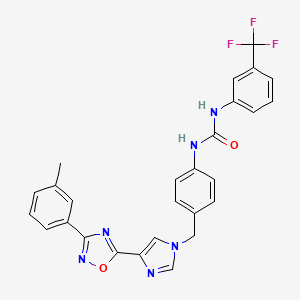 molecular formula C27H21F3N6O2 B2627798 1-(4-((4-(3-(间甲苯基)-1,2,4-恶二唑-5-基)-1H-咪唑-1-基)甲基)苯基)-3-(3-(三氟甲基)苯基)脲 CAS No. 1357823-43-8