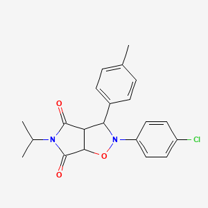 molecular formula C21H21ClN2O3 B2627803 2-(4-chlorophenyl)-5-isopropyl-3-(p-tolyl)dihydro-2H-pyrrolo[3,4-d]isoxazole-4,6(5H,6aH)-dione CAS No. 1005060-26-3