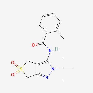 molecular formula C17H21N3O3S B2627807 N-(2-叔丁基-5,5-二氧代-4,6-二氢噻吩并[3,4-c]吡唑-3-基)-2-甲基苯甲酰胺 CAS No. 449783-68-0