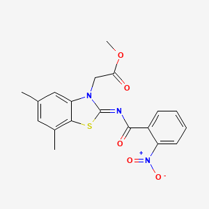 molecular formula C19H17N3O5S B2627813 Methyl 2-[5,7-dimethyl-2-(2-nitrobenzoyl)imino-1,3-benzothiazol-3-yl]acetate CAS No. 1321737-27-2