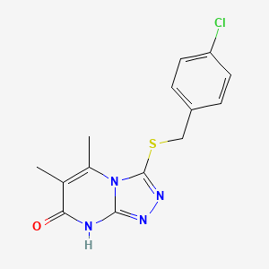 molecular formula C14H13ClN4OS B2627832 3-((4-chlorobenzyl)thio)-5,6-dimethyl-[1,2,4]triazolo[4,3-a]pyrimidin-7(8H)-one CAS No. 891136-27-9
