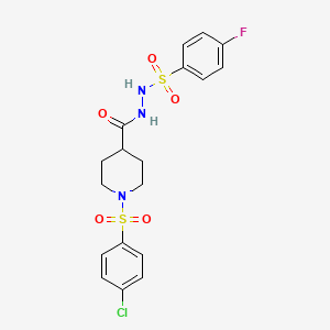 molecular formula C18H19ClFN3O5S2 B2627836 N'-({1-[(4-chlorophenyl)sulfonyl]-4-piperidinyl}carbonyl)-4-fluorobenzenesulfonohydrazide CAS No. 477872-88-1