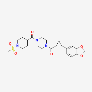 molecular formula C22H29N3O6S B2627848 (4-(2-(Benzo[d][1,3]dioxol-5-yl)cyclopropanecarbonyl)piperazin-1-yl)(1-(methylsulfonyl)piperidin-4-yl)methanone CAS No. 1219913-46-8