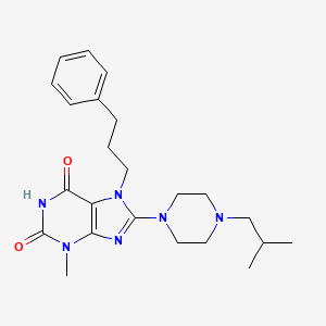 molecular formula C23H32N6O2 B2627851 3-Methyl-8-[4-(2-methylpropyl)piperazin-1-yl]-7-(3-phenylpropyl)purine-2,6-dione CAS No. 898464-37-4