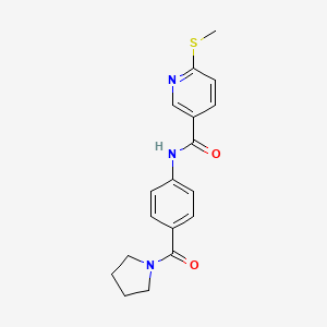 6-(methylsulfanyl)-N-[4-(pyrrolidine-1-carbonyl)phenyl]pyridine-3-carboxamide