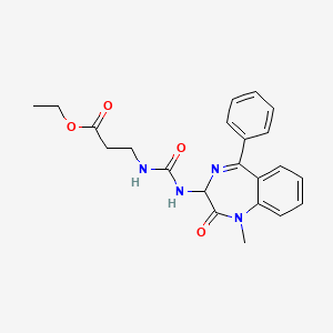 ethyl 3-((N-(2,5-diaza-2-methyl-3-oxo-6-phenylbicyclo[5.4.0]undeca-1(7),5,8,10-tetraen-4-yl)carbamoyl)amino)propanoate