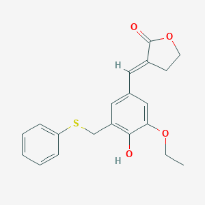 B026279 Dihydro-3-((3-ethoxy-4-hydroxy-5-((phenylthio)methyl)phenyl)methylene)-2(3H)-furanone CAS No. 107788-12-5