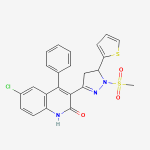 molecular formula C23H18ClN3O3S2 B2627910 6-chloro-3-(1-(methylsulfonyl)-5-(thiophen-2-yl)-4,5-dihydro-1H-pyrazol-3-yl)-4-phenylquinolin-2(1H)-one CAS No. 577962-09-5