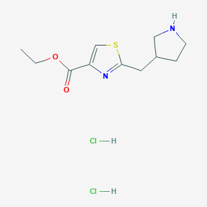 molecular formula C11H18Cl2N2O2S B2627937 Ethyl 2-(pyrrolidin-3-ylmethyl)-1,3-thiazole-4-carboxylate;dihydrochloride CAS No. 2253640-43-4
