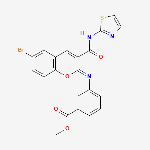 molecular formula C21H14BrN3O4S B2627981 methyl 3-{[(2Z)-6-bromo-3-(1,3-thiazol-2-ylcarbamoyl)-2H-chromen-2-ylidene]amino}benzoate CAS No. 1327170-90-0