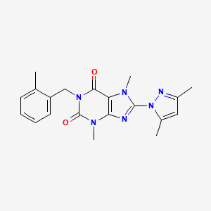 molecular formula C20H22N6O2 B2628003 8-(3,5-dimethyl-1H-pyrazol-1-yl)-3,7-dimethyl-1-(2-methylbenzyl)-1H-purine-2,6(3H,7H)-dione CAS No. 1014074-67-9