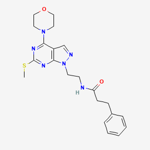molecular formula C21H26N6O2S B2628012 N-(2-(6-(methylthio)-4-morpholino-1H-pyrazolo[3,4-d]pyrimidin-1-yl)ethyl)-3-phenylpropanamide CAS No. 946313-88-8