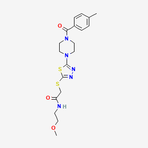 molecular formula C19H25N5O3S2 B2628028 N-(2-methoxyethyl)-2-((5-(4-(4-methylbenzoyl)piperazin-1-yl)-1,3,4-thiadiazol-2-yl)thio)acetamide CAS No. 1105228-24-7