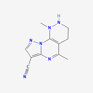 molecular formula C11H12N6 B2628031 1,5-Dimethyl-1,2,3,4-tetrahydropyrazolo[5',1':2,3]pyrimido[4,5-c]pyridazine-7-carbonitrile CAS No. 866145-06-4