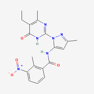 molecular formula C19H20N6O4 B2628048 N-(1-(5-ethyl-4-methyl-6-oxo-1,6-dihydropyrimidin-2-yl)-3-methyl-1H-pyrazol-5-yl)-2-methyl-3-nitrobenzamide CAS No. 1001943-61-8